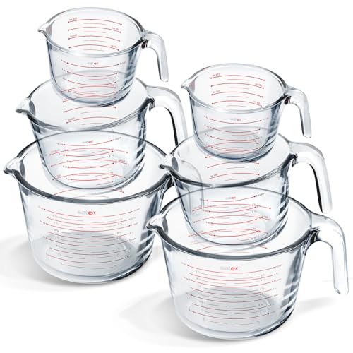 Eatex Glass Measuring Cups Set of 6 - Liquid Measuring Cups, Glass Measuring Cup Set - 1,2,4 Cup Measuring Cup - Dishwasher Oven, Microwave Safe Measure Cups - size: Set of 6
