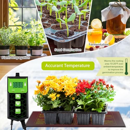 2 Pack Seedling Heat Mat 10X20.75`` with Thermostat Durable Waterproof Warm Hydroponic Plant Heating Pad with Temperature Control Auto Off Timer for Seed Starting Germination Plant Propagation