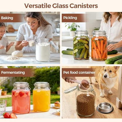ComSaf Large Glass Jars with Airtight Lids 1.1 Gallon 2 Pack Wide Mouth | Flour sugar rice, Kombucha kimchi, Sourdough pickling, Pantry organization, Pickling fermenting, Cabinet organization - size: 138oz*2