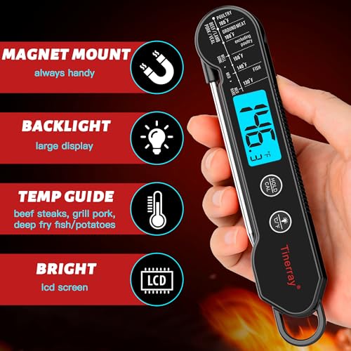 Professional Digital Meat Thermometer Instant Read Waterproof – Folding Probe Food Thermometer with Backlight & Calibration, Fast Read for BBQ, Grill, Deep Fry, Liquids, Gift for Chef (Black) - color: Black