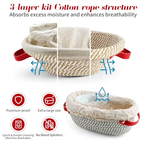 Sourdough Starter Kit,Gift for Bakers Sourdough Bread Baking Supplies,34oz Starter Jar, 2 Cotton Rope Proofing Baskets & More for Sourdough Starter Bread Making Baking Fermentation