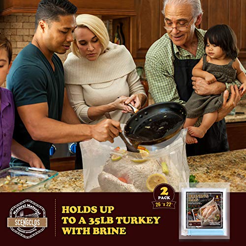Brining Bag, 26"×22", 2 Pack, Extra Large Turkey Brine Bag with 2 Strings and 2 Larger Clips, Thickened materials, Double Track Zippers Brine Bags, Brining Bags for Turkey, Ham, Beef, Marinade