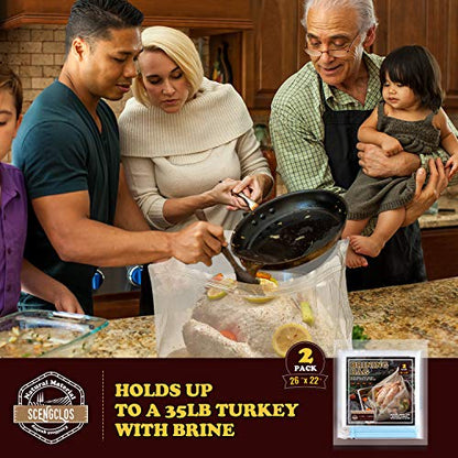 Brining Bag, 26"×22", 2 Pack, Extra Large Turkey Brine Bag with 2 Strings and 2 Larger Clips, Thickened materials, Double Track Zippers Brine Bags, Brining Bags for Turkey, Ham, Beef, Marinade
