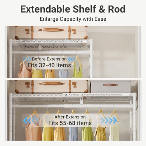 VIPEK X1 Plus Expandable Reach-in Closet Adjustable from 2'8" to 4'6" with Adjustable Shelves and Hanger Rods Clothes Rack Heavy Duty, Metal Clothing Racks Portable Walk-in Closet, White - color: White, size: X1 Plus