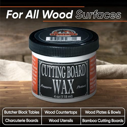 Heritage Products Cutting Board Wax - All Natural Plant Based Wood Wax for Butcher Block Counter, Chopping Block, Charcuterie Board and Tables Protects Against Stains and Odors, Enhances Finish (4 oz)