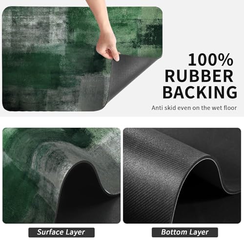 Dish Drying Mat for Kitchen Counter, Emerald Green and Grey Abstract Art, Absorbent Quick Dry Pad with Rubber Backing, Dish Rack Pad for Dishes, Utensils, Countertops, Sinks 12" x 20 - color: Emerald Green and Grey