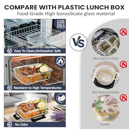HOTEC 35OZ Glass Food Storage Container, Airtight Glass Lunch Fruit Containers with Lids - Microwave, Oven, Freezer and Dishwasher Safe, 2-PACK - size: 2Pack 35OZ