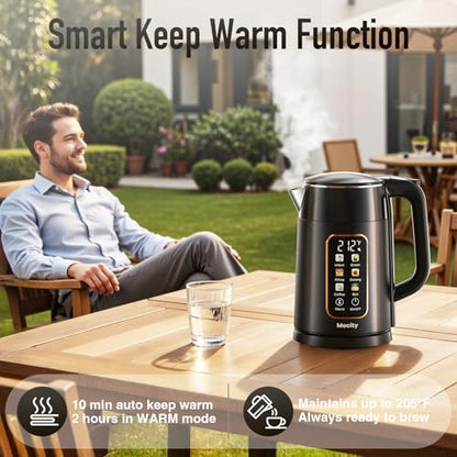 Mecity Electric Kettle 1.7L Touch Screen Temperature Control Water Boiler, No Plastic Contact with Water. 6 Preset Temperature Programs, 2 Hours Keep Warm, Black - color: Black & Rosegold