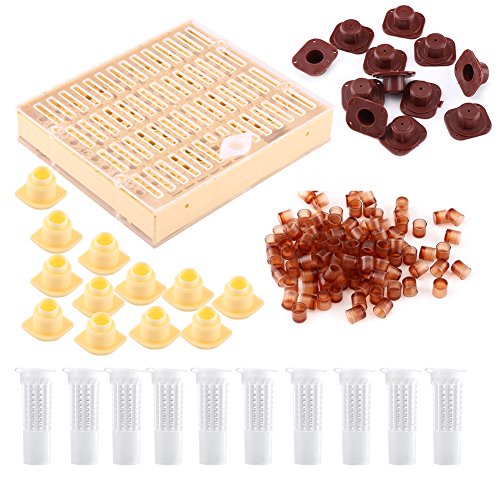Walfront Queen Bee Rearing Kit 110 Cell Cups with Cell Bar Frame & Cages Beekeeping Tools for Beginner Beekeepers Apiculture Supplies
