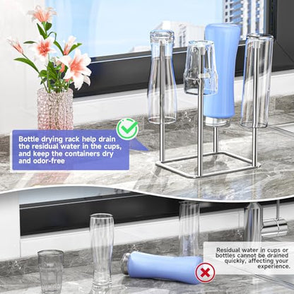 Water Bottle Drying Rack Reusable Bottle Rack Dryer Kitchen Stand Holder Metal Countertop Baby Bottle Drying Rack Water Cup Drying Rack for Plastic Bags, Bottles and Cups (Sliver, Small) - size: Small