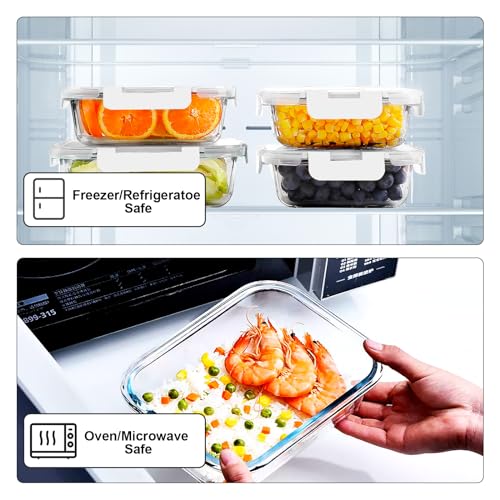 VERONES 10Pack Glass Meal Prep Containers, Airtight Glass Lunch Containers,Stackable Food Storage Containers Set with Lids,Exclusive of BPA, for Microwave,Oven, Freezer&Dishwasher Friendly,White - color: White