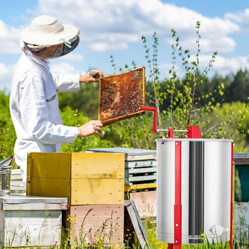 Manual Honey Extractor, Large 2/4 Frames Honeycomb Drum Spinner, Food-Grade Stainless Steel Beekeeping Extraction with Transparent Lid & Adjustable Legs, for Beekeepers, Apiaries, and Beehives