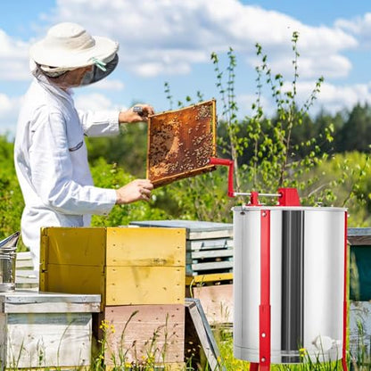 Manual Honey Extractor, Large 2/4 Frames Honeycomb Drum Spinner, Food-Grade Stainless Steel Beekeeping Extraction with Transparent Lid & Adjustable Legs, for Beekeepers, Apiaries, and Beehives