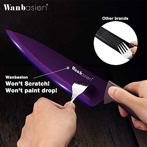 Wanbasion Purple Professional Kitchen Knife Chef Set, Stainless Steel, Dishwasher Safe with Covers - color: Purple