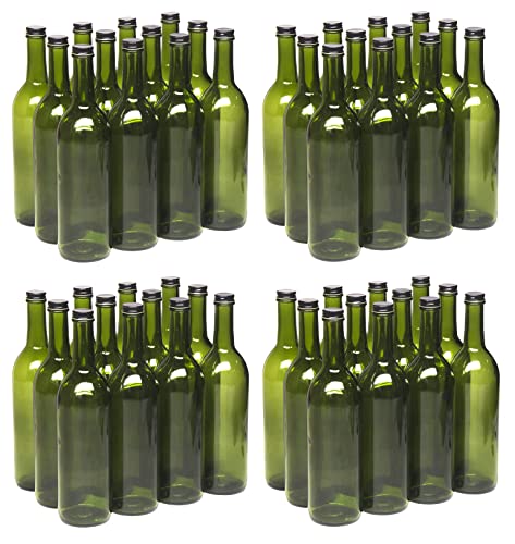 North Mountain Supply 750ml Champagne Green Glass Bordeaux Wine Bottles – Screw-Top Finish with 28mm Black Metal Lids – 48 Bottles (4 Cases of 12) – Made in USA
