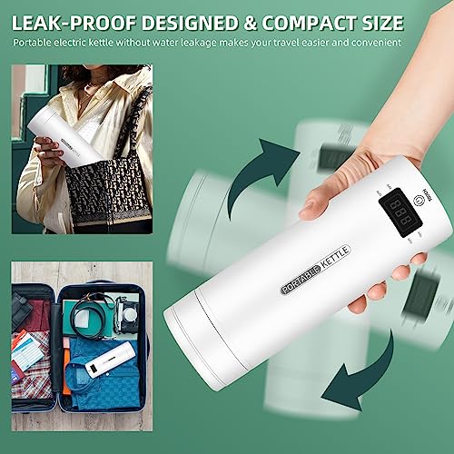 Travel Electric Kettle Portable Small Mini Tea Coffee Kettle Water Boiler, Water Heater with 4 Temperature Control,304 Stainless Steel with Auto Shut-Off & Boil Dry Protection, BPA-Free (White) - color: White