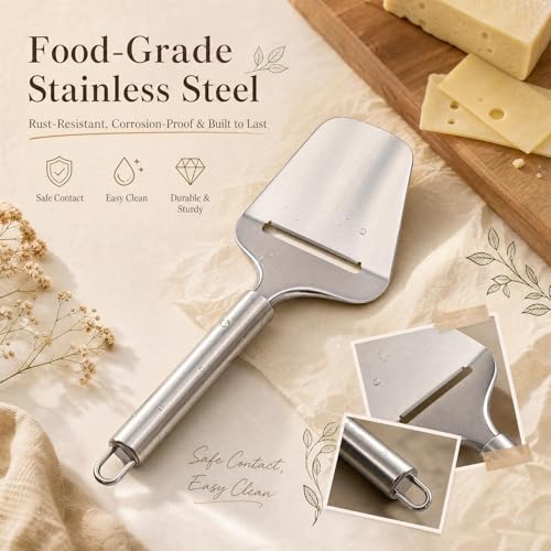 2 In 1 Stainless Steel Cheese Slicer, Food Grade Ergonomic Handle Cheese Cut Spatula, Multi-purpose Butter Chocolate Cutting Tool for Kitchen Baking Western Food