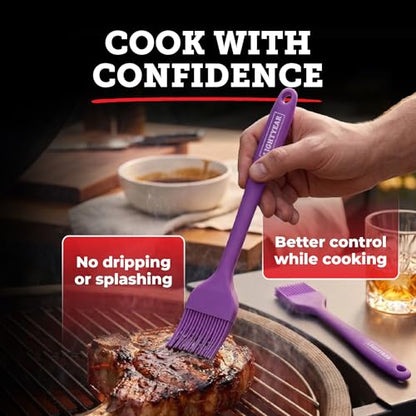 Lightyear Silicone Basting Pastry Brush Set (2 Pcs) ❘ 450°F Heat Resistant Oil Brush for Your Kitchen - Ideal For BBQ’s, Baking & Cooking 100% Food Grade Silicone - BPA Free & Dishwasher Safe (Purple) - color: Purple