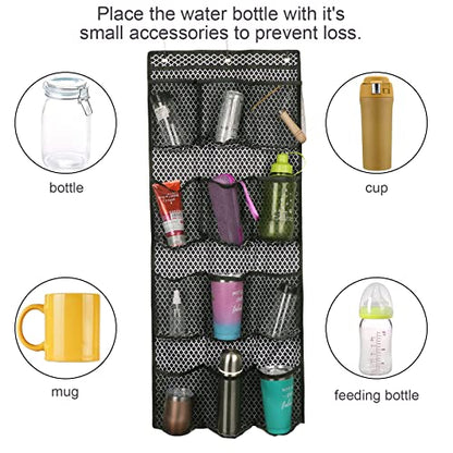 Water Bottle Organizer over the Door Cup Holder with 12 Large Pockets and Reinforced Bottom Tumbler Organizer Clear Mesh Cup Storage for Kitchen Pantry Cabinet Door Wall 41"×17"