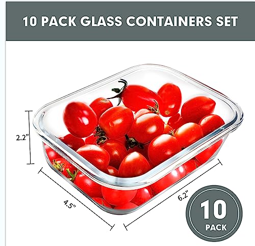 VERONES 10 Pack 22 OZ Glass Meal Prep Containers, Airtight Glass Lunch Containers Set, Glass Food Storage Containers with Lids,Exclusive of BPA, for Microwave, Oven, Freezer & Dishwasher Friendly,Grey - color: Grey