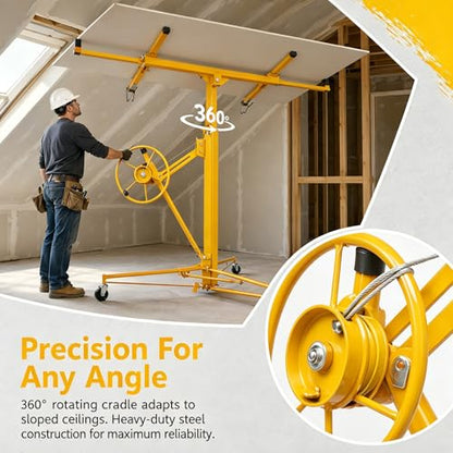 Winado 11 ft Drywall Lift Panel Rolling Hoist Jack Lifter for Sheetrock | Drywall Lifting Construction Tool with Caster Wheels and Adjustable Telescopic Arm, Yellow - color: Yellow, size: 11 ft