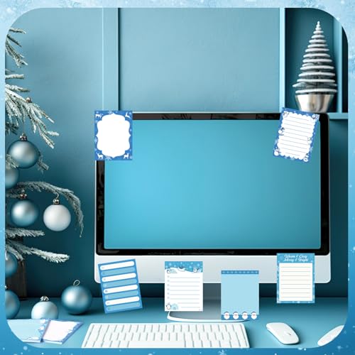 Chiisong 12 Pcs Christmas Sticky Notes Christmas Design Self Adhesive Note Pads Winter Snowflake Sticky Memo Blue Cartoon Snowman Penguin Notepad for Xmas Gift Office Home Supplies Present - style: Blue Christmas