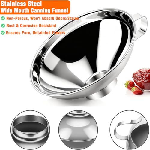 2-Pack Canning Funnels, Wide Mouth & Regular Mouth Kitchen Funnels for Mason Jars, Large & Small Funnel Set for Filling Bottles with Liquid, Oil, Dry Food - Stainless Steel