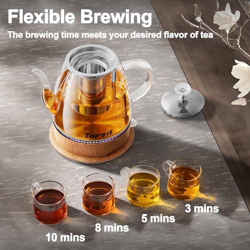 Topwit Electric Kettle Glass, For Hot Water, Tea and Coffee Dual Purpose Design, BPA-Free, 1L Pour Over Removable Stainless Steel Infuser, Auto-shut Off & Boil-dry Protect - color: Wood