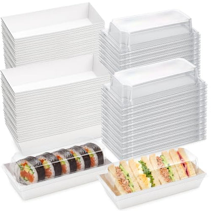 Dicunoy 100 Pack Sandwich Boxes with Clear Lids, Paper Food Boxes, Rectangle To Go Food Tray for Sushi, Swiss Roll Cake, Sandwich, Cookie, Fruits, Hot Chocolate Bombs, Hot Dog