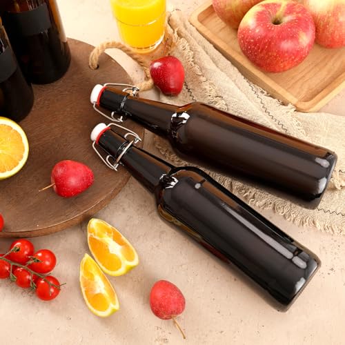 26 oz 8 Pack Amber Glass Beer Bottles with Airtight Rubber Seal Flip Caps,Swing Top Glass Bottles for Home Brewing, Kombucha, Beverages, Oil, Vinegar, Vanilla Extract,Water, Soda, Kefir - size: 750ml 8pack