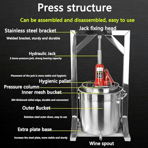 Fruit Wine Press 12L Grape Press for Wine Making Wine Press Machine W/Dual Stainless Steel Barrels Wine Cheese Fruit Vegetable Tincture Press~/