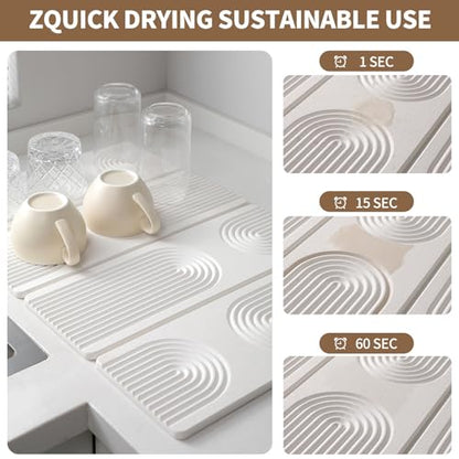 Stone Drying Mat for Kitchen Counter,Foldable(White (4-fold), 24" × 16") | Large Quick-Dry Diatomaceous Earth Dish Drying Mat with PU Non-Slip Base,for Bottles Cups Dishes - color: White (4-fold)