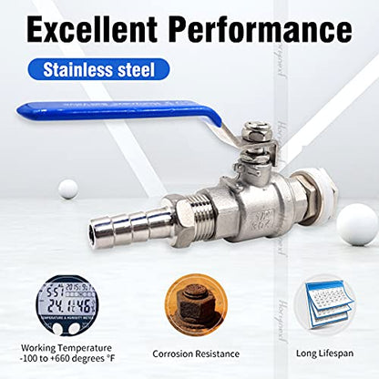 3/4" O.D. thread to 1/2 inch barb stainless steel home brewing bulkhead ball valve fitting kit, for gallon beer pot brew kettle spigot mash tun - size: 3/4" thread -1/2" barb