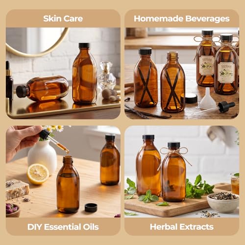 48 Pack 8oz Amber Glass Bottles, Vanilla Extract Bottles | Boston Round Syrup Bottles with Caps and Labels for Elderberry, Liquid Supplements, Extracts & Tinctures Airtight Apothecary - size: 48 Pack