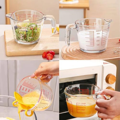 Glass Measuring Cups with Lids Set, Borosilicate Glass V-Shaped Spout Microwave Safe Scales Milk Cup for Cooking Baking (Pink, 2CUP) - color: Pink