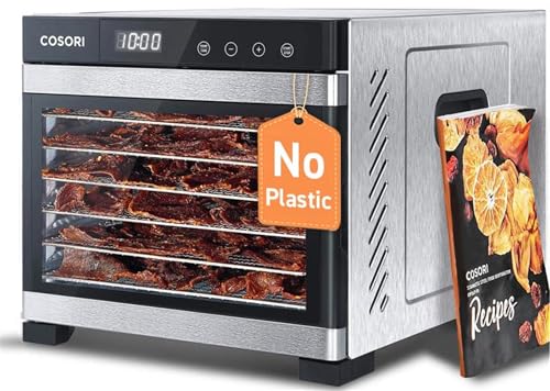 Cosori Food Dehydrator, Bigger Than 7 Trays with Large 6.5 ft² Drying Space, Stainless Steel Trays, 600W Faster Drying, 165°F Dehydrated Dryer for Jerky, Dog Treats, Herbs, Meat, Fruit, Yogurt, Silver - color: Silver, size: 6 Trays(6.5ft² Drying Space)