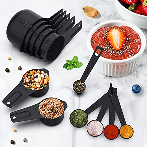 21 Pcs Stainless Steel Measuring Cups and Spoons Set, Wildone Stackable Metal Measuring Cups and Spoons for Cooking & Baking, Includes 7 Cups, 9 Spoons and 5 Mini Spoons（Black） - color: Black