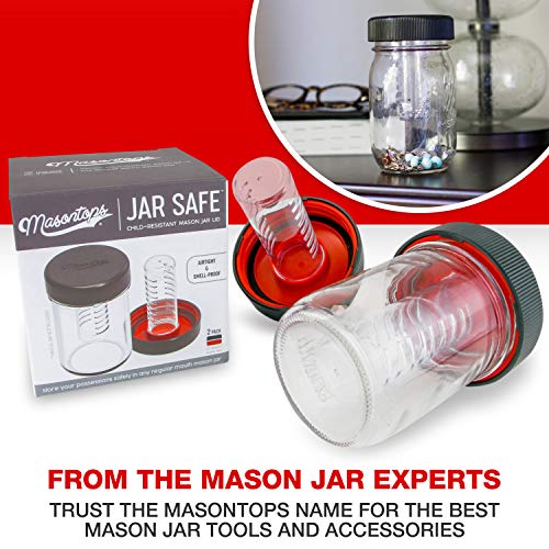 Masontops Jar Safe - Child Proof Herb Container - 2PK - Airtight Storage - Regular Mouth Jar Lock - Stash Bottle Locker - color: Rippin' Red/OG Black, size: Regular Mouth