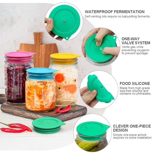 Sophico Silicone Fermenting Lids, Waterless Airlock Fermentation Tops Mason Jar Lid Fermenter Caps for Pickles, Kimchi, and Fermented Probiotic Food - 4 Pack, Wide Mouth (Jars Not Included) - color: MIX-WIDE MOUTH