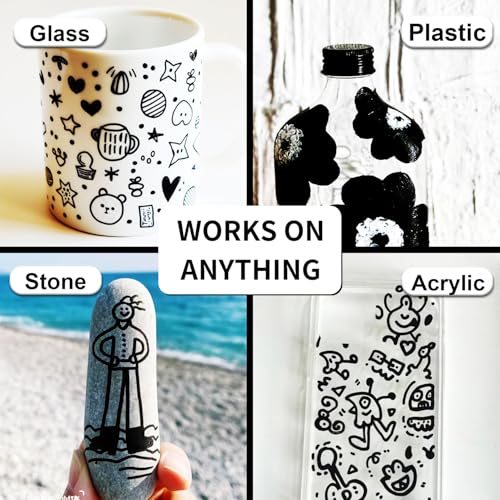 Acrylic Paint Pens Waterproof Markers 2 Black Permanent Marker Pens Acrylic Pens for Rock Painting Glass Stone Ceramic Metal Fabric Pebble Painting pens Craft Supplies - color: Black
