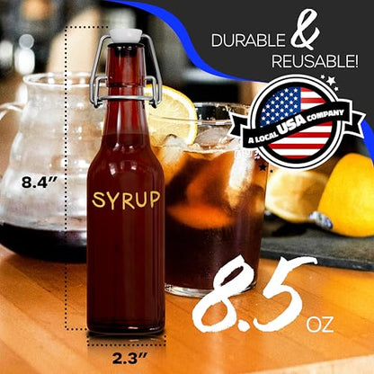Nevlers 8.5 Oz Amber Swing Top Glass Bottles with Airtight Lid 18 Pack | Beer Bottle with Stopper , Funnel, Brush & Marker | Reusable Flip Top Glass Bottle Set | Homemade Vanilla Extract Bottles - size: 18 Pack, style: 8.5 Ounce