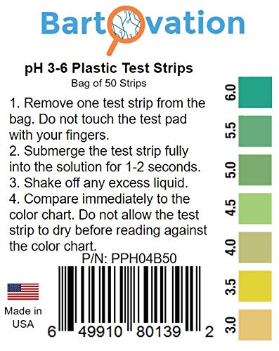 Bartovation pH 3-6 Short Range Test Strips, 50-Pack | Sushi Rice, Salsa, Kefir, made in USA