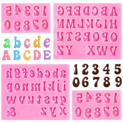 HKMTT Letter Molds Silicone for Chocolate Fondant Clay, Mini Size for Uppercase lowercase Alphabet Number Decorating Birthday Cake Strawberries Cake Pop Decorating Moulds BPA Free - style: Letter & Number - 4PCS
