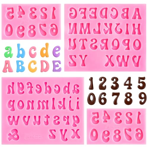 HKMTT Letter Molds Silicone for Chocolate Fondant Clay, Mini Size for Uppercase lowercase Alphabet Number Decorating Birthday Cake Strawberries Cake Pop Decorating Moulds BPA Free - style: Letter & Number - 4PCS