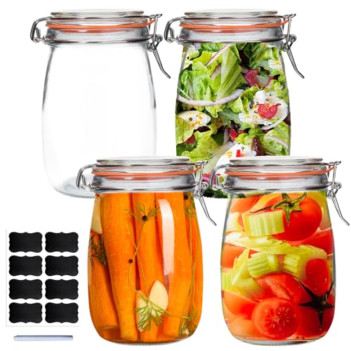 32 oz Wide Mouth Mason Jars,4 Pack Glass Pickling Jars with Airtight Lids,Air Tight Glass Storage Container for Canning,Pickling,Fermenting - color: 32OZ