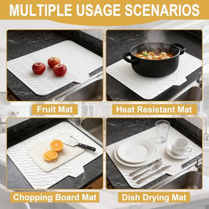 Silicone Dish Drying Mat 23x17,Food-Grade Silicone,Easy Clean Pad for Countertop Protection,Heat Resistant,Easy Clean,Non-Slip Drain Pad with Built-in Drain,Multi-Functional Use,White - color: White, size: 23" x 17"