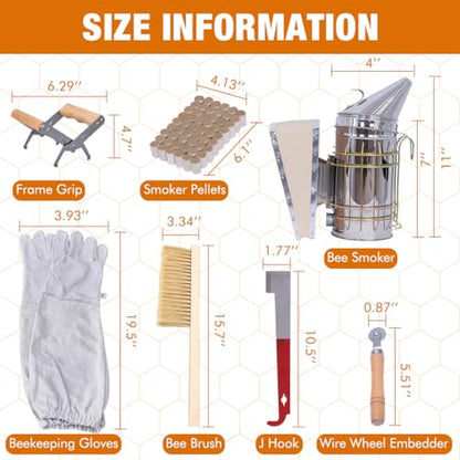 MayBee 14 Pcs Beekeeping Tools with Bee Smoker, Beekeeping Supplies Bee Hives Starter Kit for Beginners and Professional Beekeeper, Durable, Bee Keeping Supplies-All