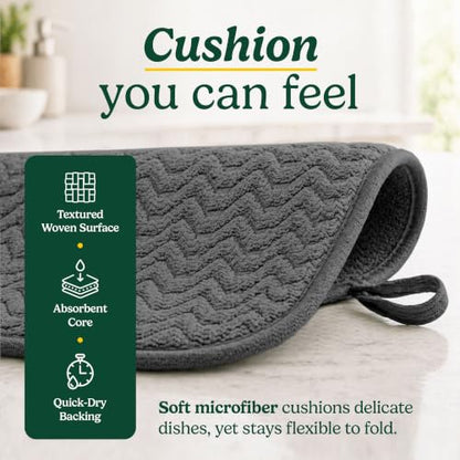 Cuisinart Dish Drying Mat for Kitchen Counter - 2-Pack XL 18x24 Ultra Absorbent Microfiber Dish Mat - Fast Drying, Machine Washable, Foldable Countertop Pad - Safe for Granite & Quartz - color: Geostripe Dark Gray