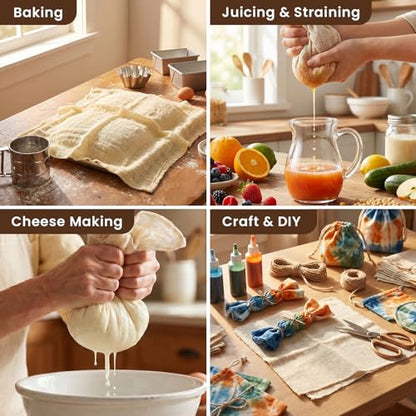 8Pcs Unbleached Cheese Cloths 20x20 Inch, Grade 100 Hemmed Cheesecloth, Reusable Cheese Cloth Bag for Straining, Muslin Fabric Strainer for Baking, Yogurt, Cheese Making and Crafts