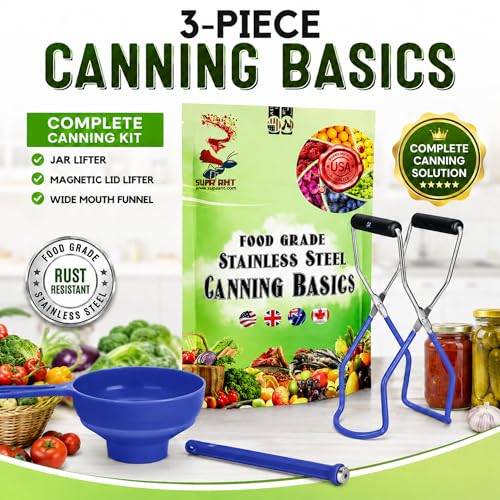 Supa Ant Canning Supplies Starter Kit (Food Grade) - Canning Kits Set for Beginners - 3 Pcs. Including Wide Mouth Jar Funnel, Magnetic Lid Lifter, Stainless Steel Jar Lifter (Assembled in USA) Blue - color: Blue
